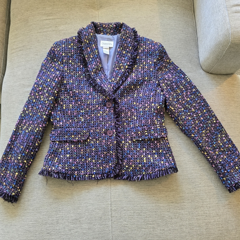 Chadwicks Multicolor Purple Tweed Jacket sz 8